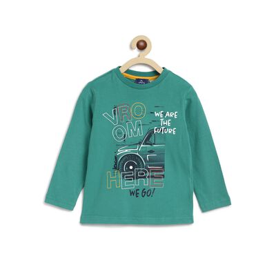 Boys Green Typograhy Printed Long Sleeve T-Shirt